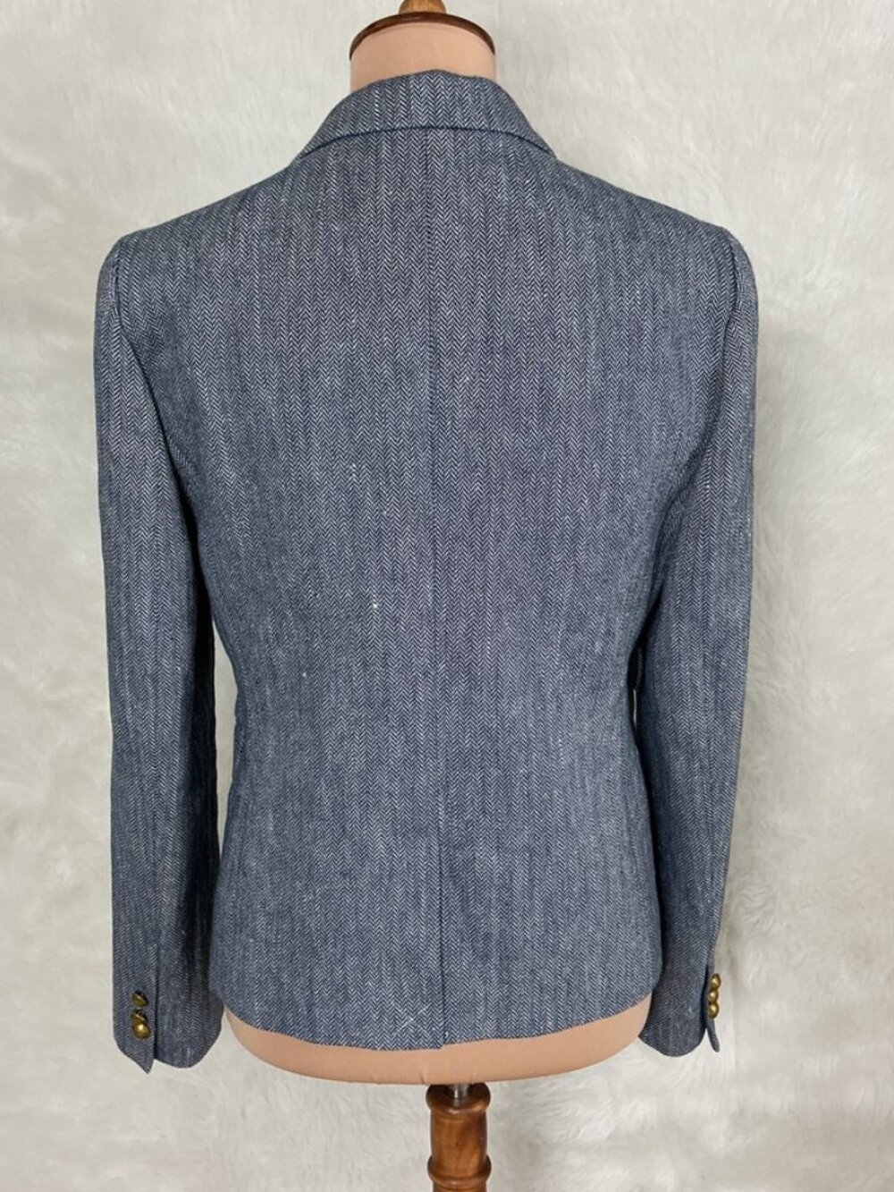 J. Crew Dalton Blue & White Herringbone Italian Cotton Linen Blazer NWOT 6 - Picture 4 of 11